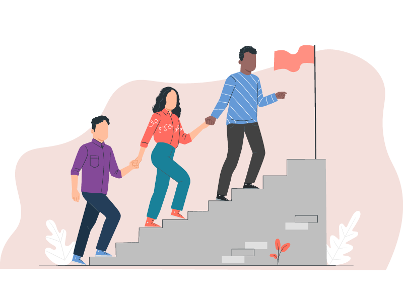 Team climbing stairs illustration